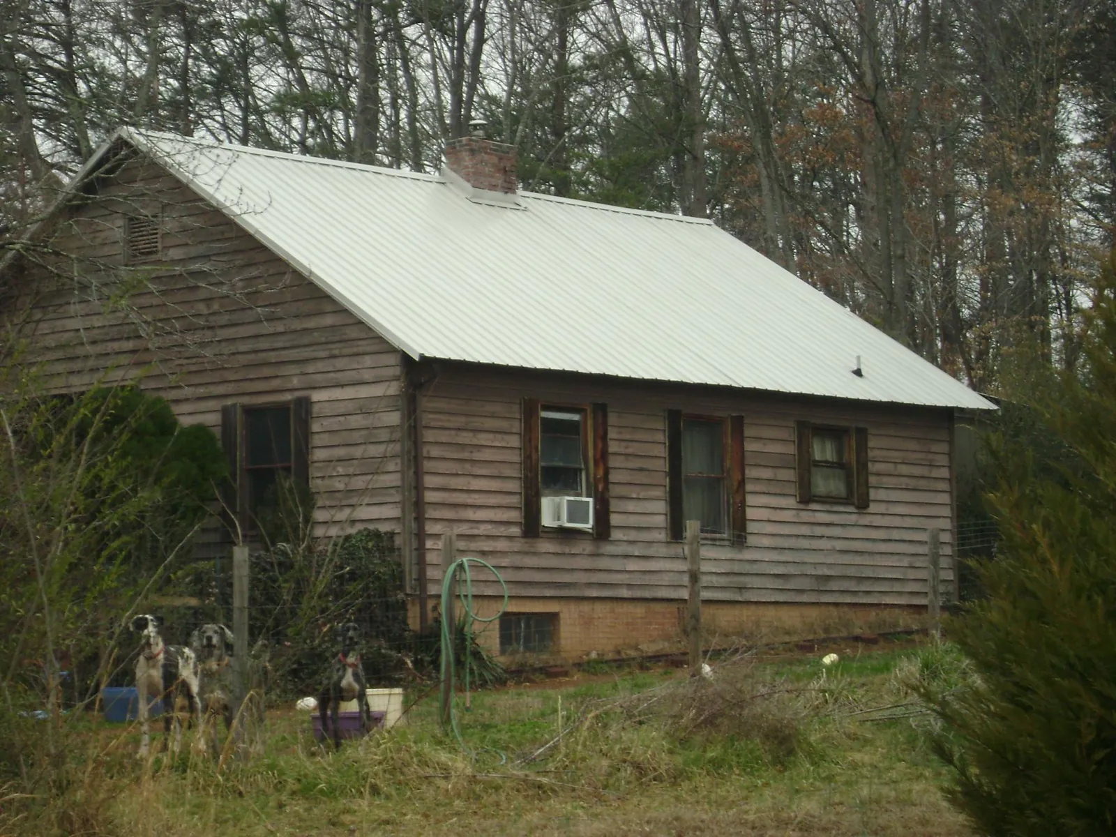 White metal roof on an old wood sided farmhouse, from a Asphalt Shingle Roof Repair job in Horseshoe Bend